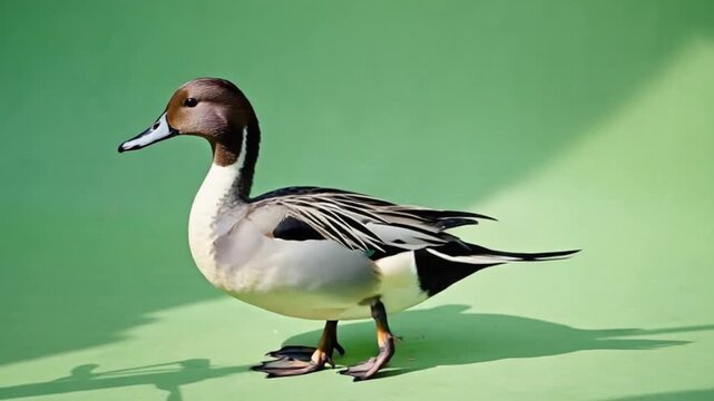 Elegant Male Northern Pintail Duck Walking on Isolated Green Screen