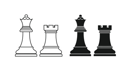 A stark contrast of black and white chess pieces displaying king queen rook and pawn silhouette © Niloy MotionArts 3D7