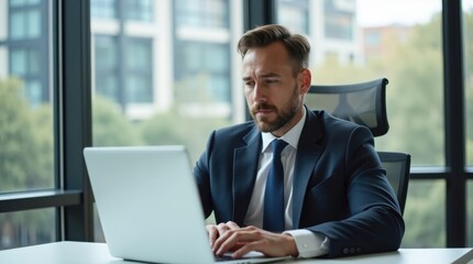 Businessman working on laptop in office
