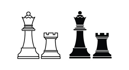 A simple arrangement of black and white chess pieces including a king queen and rook silhouette © Niloy MotionArts 3D7