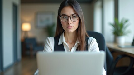 Woman working on laptop in office