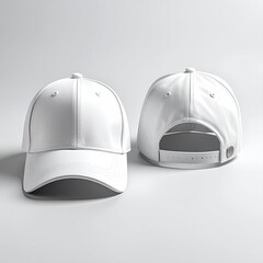 Blank white baseball cap, front and back views