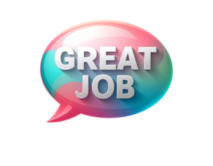 Angled 3D Feedback Speech Bubble with “Great Job” Text, Floating Design, Isolated