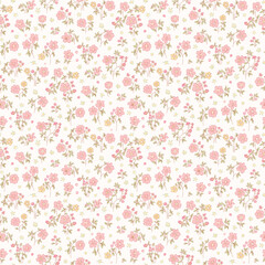 Cute pattern in small flower. Small pink flowers on light color background. Ditsy floral seamless pattern. Pretty ditsy print. Wildflower surface design. for fashion, fabric, wallpaper, textile, 