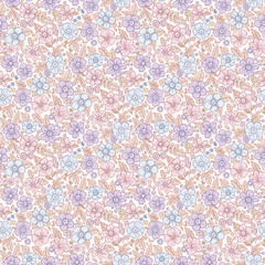 Cute flower pattern in small design. Small blue purple flowers on light color background. Ditsy floral seamless pattern. Pretty ditsy print. liberty style, design for fashion, fabric, wallpaper