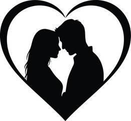 Couple Kissing Heart Silhouette Vector Love Romance Icon