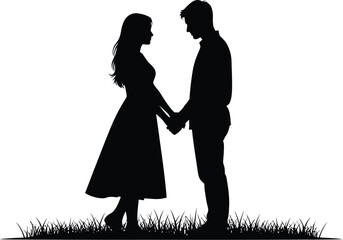 Valentine Kissing Couple Silhouette Vector Love Scene