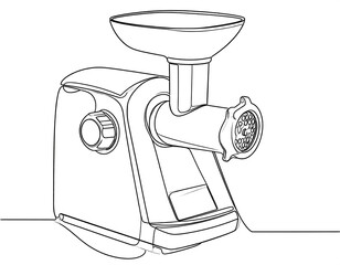Line drawing of a kitchen appliance, electric meat grinder