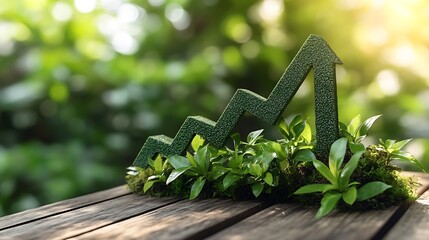 Green Growth Arrow symbol rising up from nature with ecofriendly business concept.