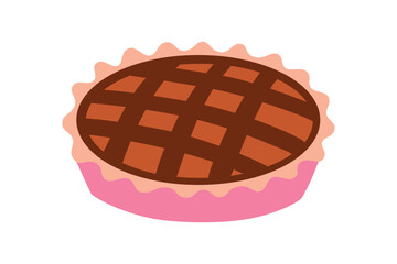 Flat cartoon vector illustration of doodle pie in baking dish, cozy homemade dessert theme, simple cute kitchen mood for food graphics, recipe visuals and baking related designs