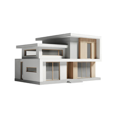 Modern minimalist house with a striking geometric design and clean white exterior