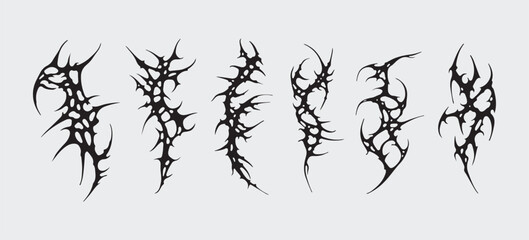 Set Pack Succubus Y2K womb gothic tattoo. Acid Neo tribal tattoo, maori style. Cyber sigilism for streetwear, merch, t-shirt. Demon sigil in neo tribal style. Isolated vector illustration