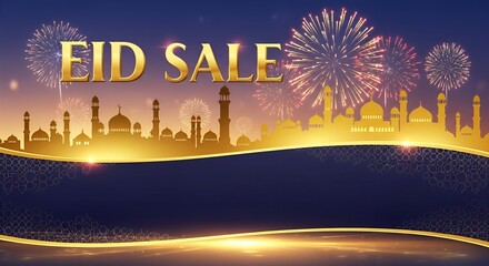 Celebrate Eid with a Spectacular Sale Featuring Festive Fireworks and Islamic City Silhouettes