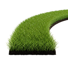A curved section of vibrant green grass on a solid black background setting