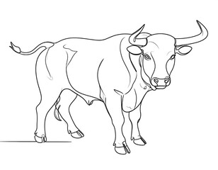 Line drawing of a powerful bull standing and facing forward