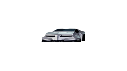 Silver Futuristic Sports Car on White Background.