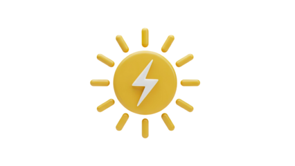 3D Sun Icon with Lightning Bolt - Renewable Energy Symbol