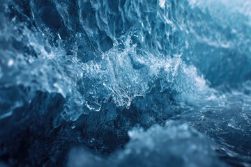 Fototapeta premium Close-up of turbulent ocean water with white foam and blue hues