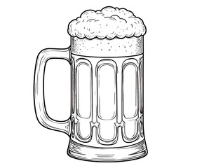 Line drawing of a tall, frothy beer mug