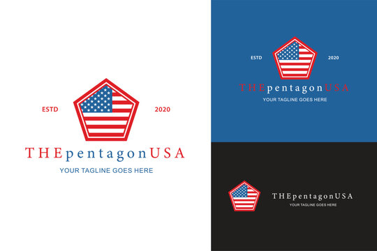 American flag in the pentagon shape design vector	logo illustration
