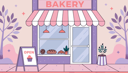 Pastel Bakery Goods Vector with Minimalist Design for Patisserie and Dessert Shop Menus
