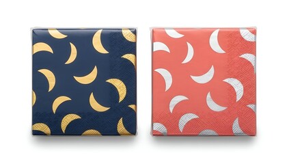 Two neatly folded scarves with elegant satin patterns displayed on a white background