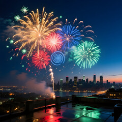 exploding fireworks captured in time lapse