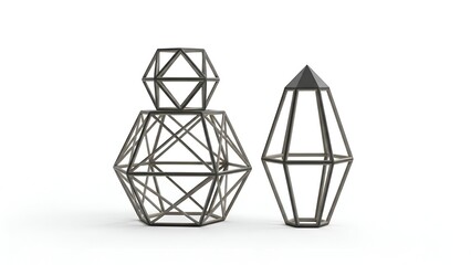Geometric lantern figurines in matte finish, isolated on white background, showcasing decorative shapes