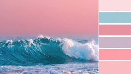 Gentle ocean wave under a soft pink sky, color palette
