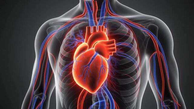 3D rendered medical animation of a man, transparent human body revealing internal organs