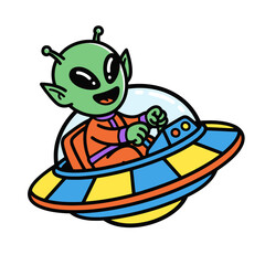 Obraz premium Cute cartoon alien in a flying saucer with vibrant colors and playful design for kids entertainment