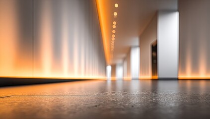 Abstract modern interior with orange glow and concrete floor