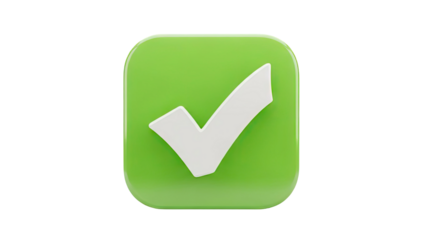 3D Green Check Mark Icon - Success, Approval, Confirmation Symbol