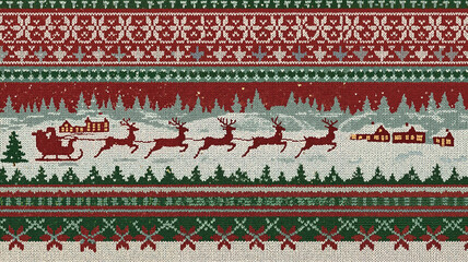 Christmas sweater pattern featuring reindeer and sleigh in winter  