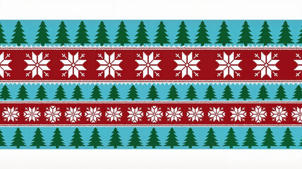 Christmas pattern with snowflakes and trees on turquoise background  