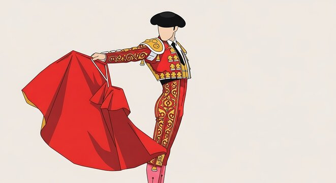 Matador Performing Traditional Spanish Bullfight Dance.