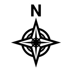 Black north direction symbol . Flat compass sign for map