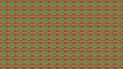 Seamless Retro Geometric Pattern with Green Circular Motifs on Brown Textured Background

