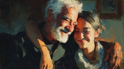 Grandfather hugging granddaughter displaying strong generational bond