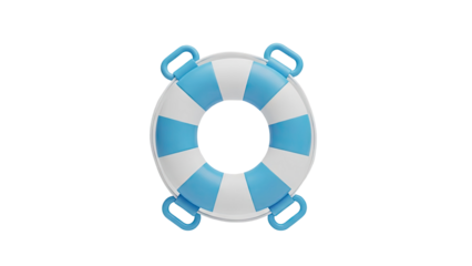 3D Render of a Blue and White Striped Lifebuoy with Handles
