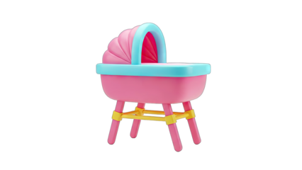 Pink Baby Bassinet on White Background