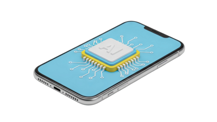 AI Chip on Smartphone Screen with Circuit Board Design
