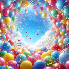 balloons and confetti filling the air