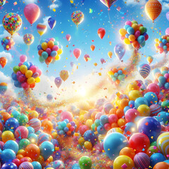 celebration in the Air with balloons and confetti