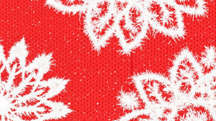Red knitted fabric with white snowflakes pattern for winter d&eacute;cor  
