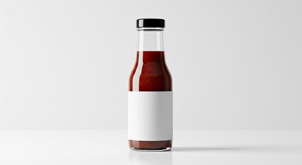 Clear Glass Bottle of Red Sauce with Blank Label