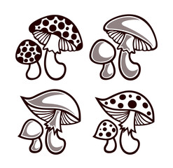 Set symbols of stylized forest mushrooms.
