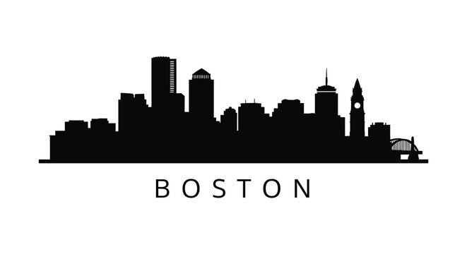 A striking black cityscape of boston massachusetts elegantly presented as a bold silhouette