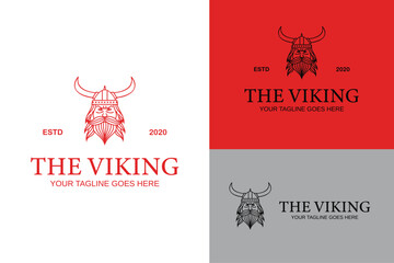 bearded head viking soldier mascot line art