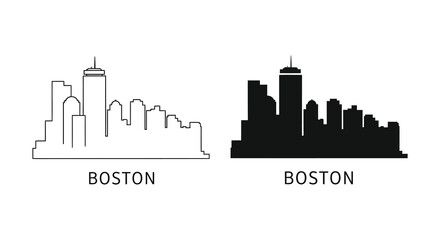 Fototapeta premium A comparative view of boston s skyline presented in both outline and dark silhouette